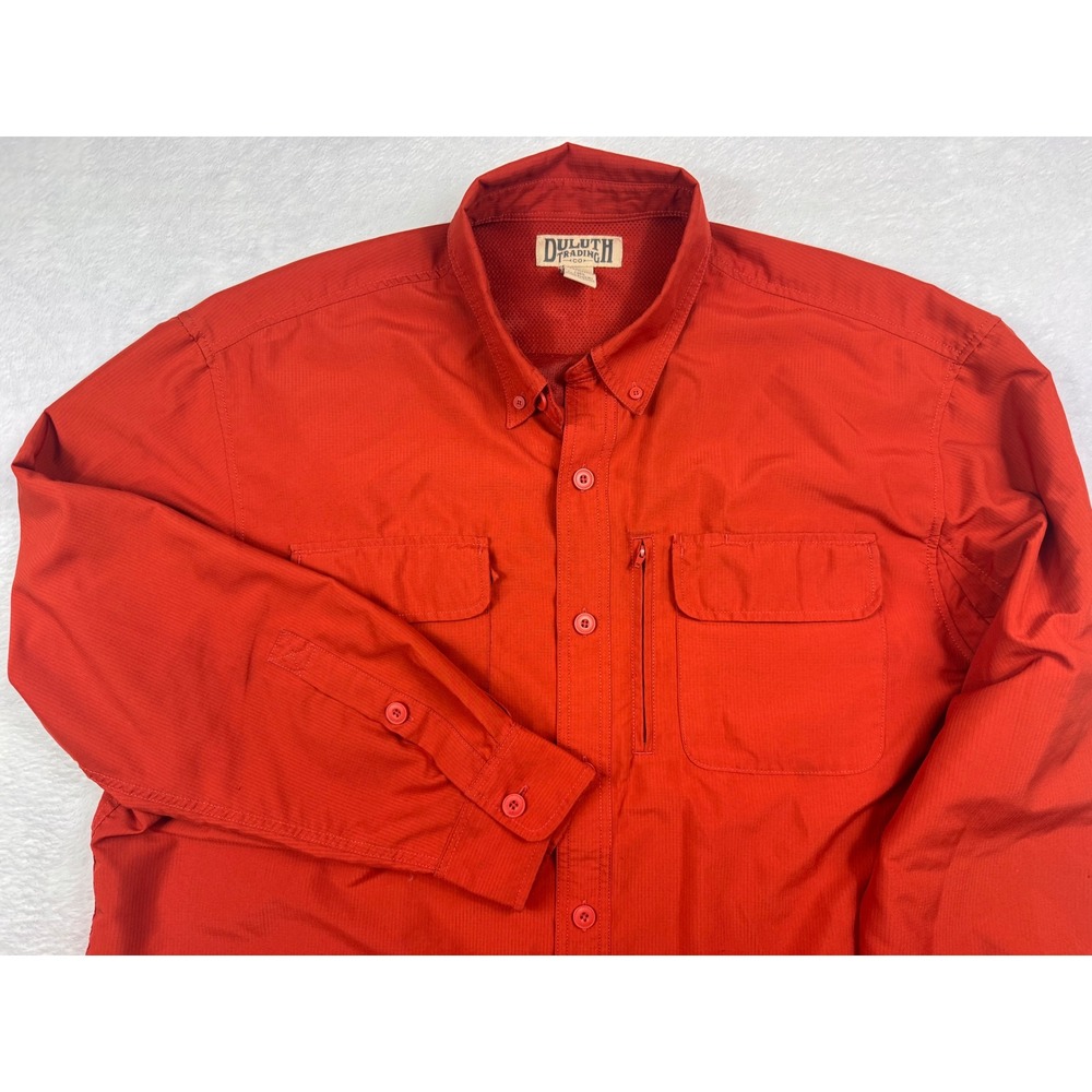 Duluth Trading Co Mens XL Red CoolPlus Ripstop Long Sleeve Fishing Shirt Vent